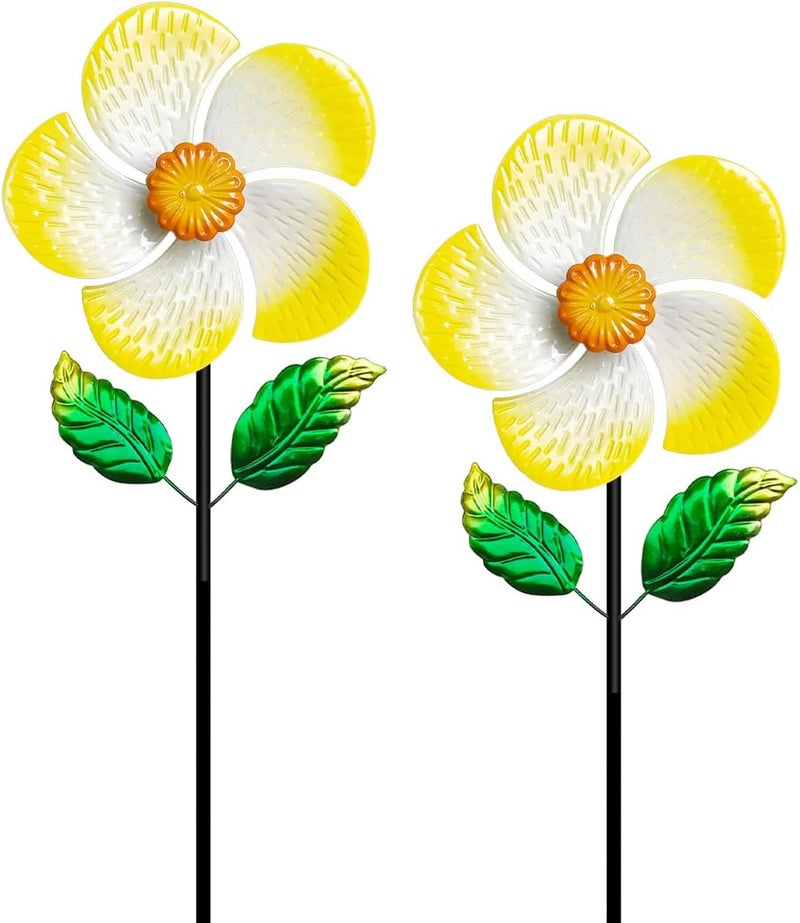 Senflame 2 Pack Metal Wind Spinners for Garden Decor - Outdoor Windmill Sculptures, Durable Yard Art Wind Spinners Metal Wind Spinner for Patio Lawn Ornament, Vibrant Orange Garden Spinners - Image 1